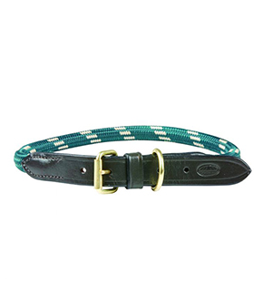 Weatherbeeta Rope Leather Dog Collar HUnter Green/Brown